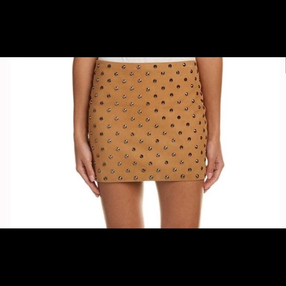 New Alice + Olivia mini skirt Elana suede leather studs rocker chic- 4 small - Picture 7 of 7